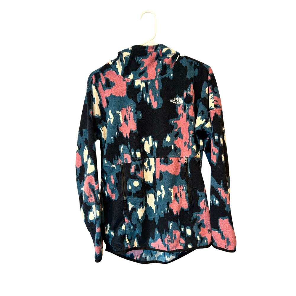The North Face blue pink camo hooded fleece hoodie jacket women's XS